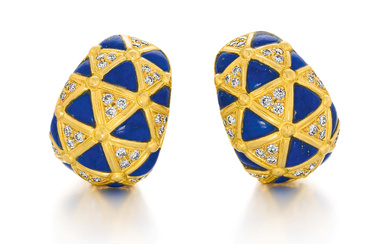 Van Cleef & Arpels | Crowned-Lapis-Lazuli-Diamond-Ear Clip Ons