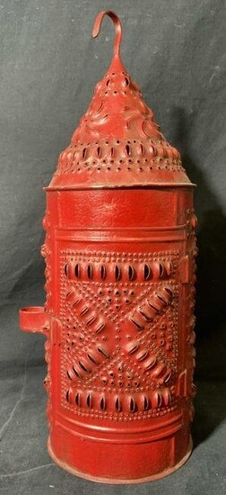 Vibrant Red Metal Candle Lantern