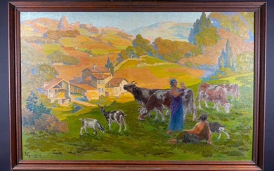 Victor GUERRIER (1893-1968) Paysage de Bucolique Huile sur toile Signée en bas à gauche 80...