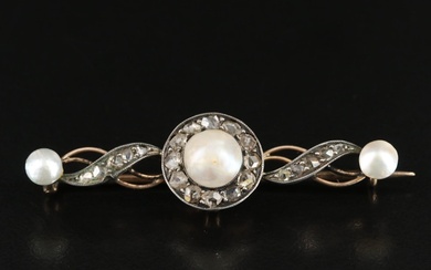 Victorian 18K and Sterling Pearl and Diamond Bar Pin