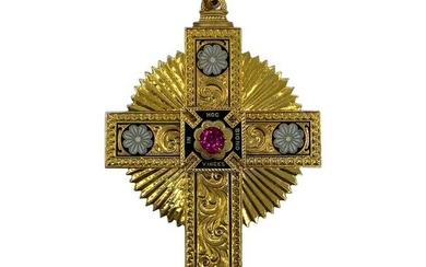 Victorian Yellow Gold and Enamel Maison Cross Pendant