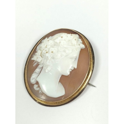 Victorian oval cameo brooch with portrait of a woman in gold...