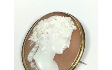 Victorian oval cameo brooch with portrait of a woman in gold...