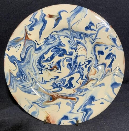 Vintage Blue Marbled Ceramic Plate