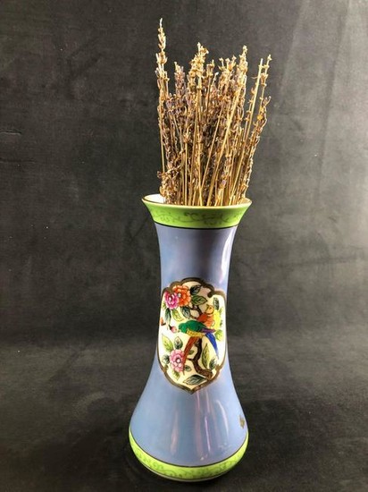 Vintage China Vase Purple With Real Lavender Flowers