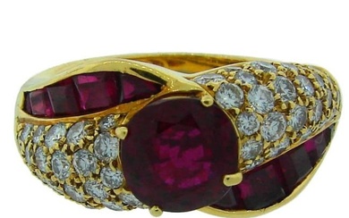 Vintage GRAFF Ruby Diamond 18k Yellow Gold Ring 2.06 cts AGL Report