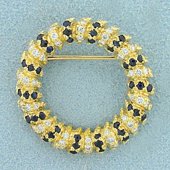 Vintage Natural Sapphire and Diamond Circle Pin in 18k