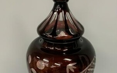 Vintage Red Cut to Clear Glass Lidded Urn Vase