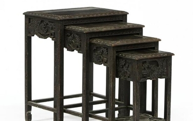 Vintage Set of Four Chinese Carved Nesting Tables
