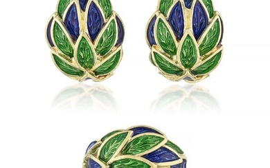 Vintage Tiffany Enamel Ring and Earring Set