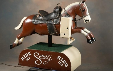 Vintage coin-op Mechanical Horse, circa 1950s, "Ride Sandy 10 cent", in running order, with leather