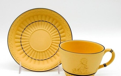 Wedgwood Yellow Cane Jasperware Flat Cup and Saucer Set