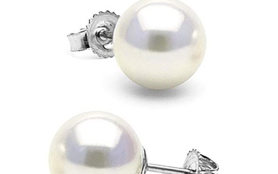White Akoya Pearl Stud Earrings, 8.5-9.0mm