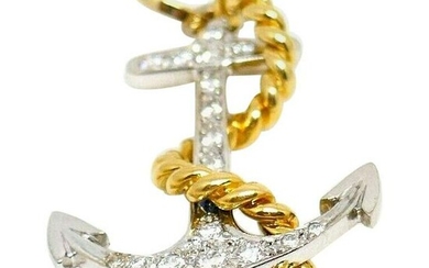 White and Yellow Gold Diamond Anchor Charm Pendant