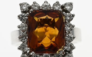 White gold ring with citrine and diamond