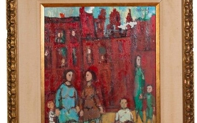 Women and Children - Signed Oil on Canvas