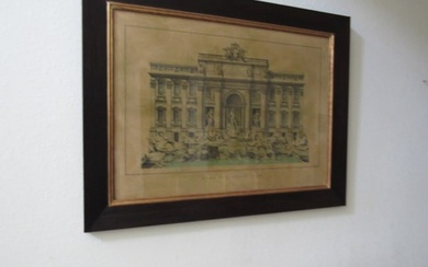 antique print of the Trevi Fountain in Rome