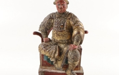 Chinese Gilt and Polychrome Carved Wood Seated Figure