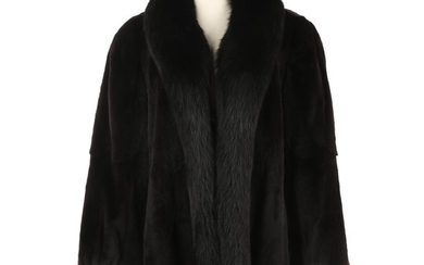 Dyed Sheared Beaver Fur Coat With Dyed Fox Fur Collar from Embry's, Vintage