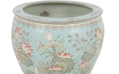Chinese Embossed Earthenware Fishbowl Planter, Early to Mid 20th Century