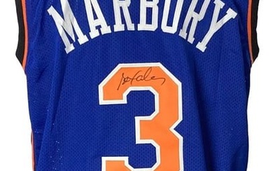 new york stephon marbury signed custom blue pro-style basketball jersey BAS itp