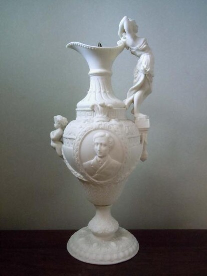 YOUNG PRINCE OF WALES PARIAN WARE 19C ENGLISH EWER VASE