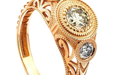 0.90 tcw VS1 Diamond Ring - 14 kt. Pink gold - Ring - 0.54 ct Diamond - 0.36 ct Diamonds