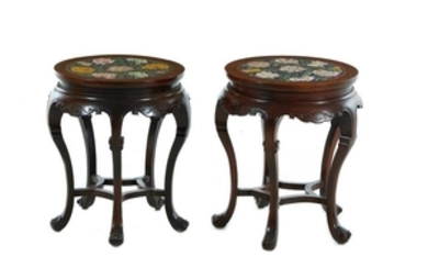 Pair Chinese hardwood and cloisonne pedestals (2pcs)