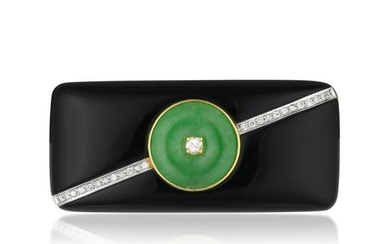A Jade Onyx and Diamond Brooch/Pendant