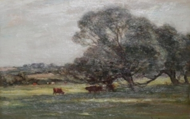 Owen Bowen (1873-1967) Cattle taking shade beneath a tree Signed...