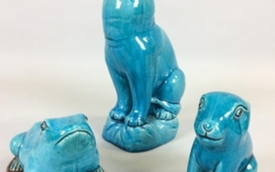 Three Monochrome Turquoise Blue-glazed Animals