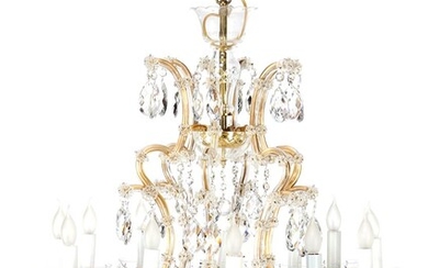(-), 13-light brass chandelier with crystal icicles, 135...