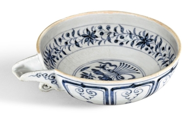 A BLUE AND WHITE POURING BOWL, YI YUAN DYNASTY | 元 青花一把蓮紋匜