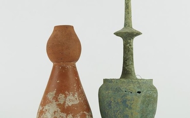 2 Korean Vessels Terracotta Vase Bronze Ewer
