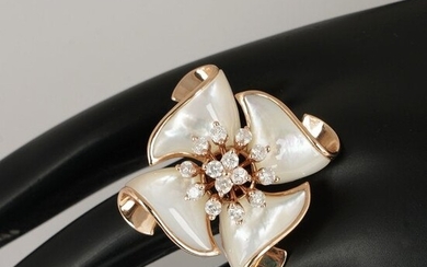 14 K / 585 Rose Gold Diamond & Mother of Pearl Ring