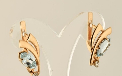 14 kt. Pink gold - Earrings - Diamonds, Topazs