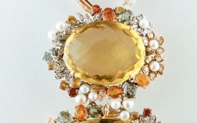14 kt. Pink gold, White gold - Pendant - Citrines, Diamonds, Pearls, Sapphires