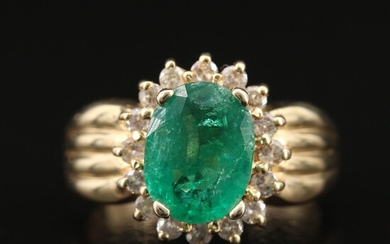 14K 1.47 CT Emerald and Diamond Halo Ring