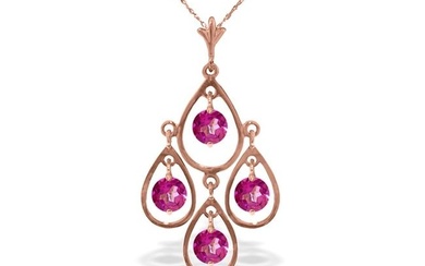 14K Solid Rose Gold Necklace With Natural Pink Topaz