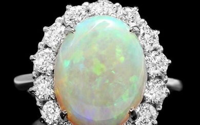 14K White Gold 4.36ct Opal and 1.33ct Diamond Ring