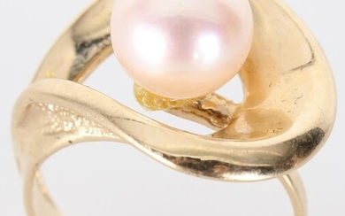 14K YELLOW GOLD LADIES PEARL COCKTAIL RING