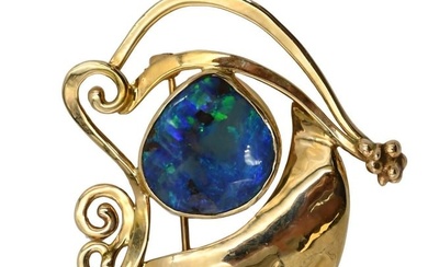 14K Yellow Gold Brooch with Black Opal
