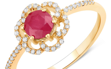 14KT Yellow Gold 0.68ctw Ruby and White Diamond Ring