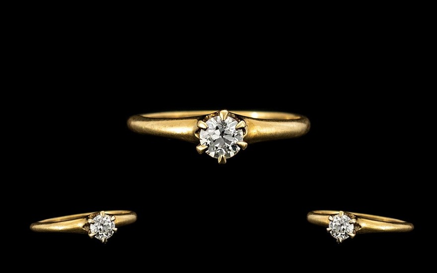 14ct Gold - Single Stone Diamond Ring, The Round Brilliant C...