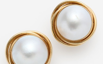 14k Mabe Pearl Clip Earrings by PDB