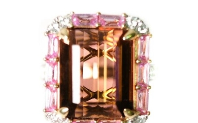 14k WG RG 11.45ct Tourmaline Sapphire Diamond Ring