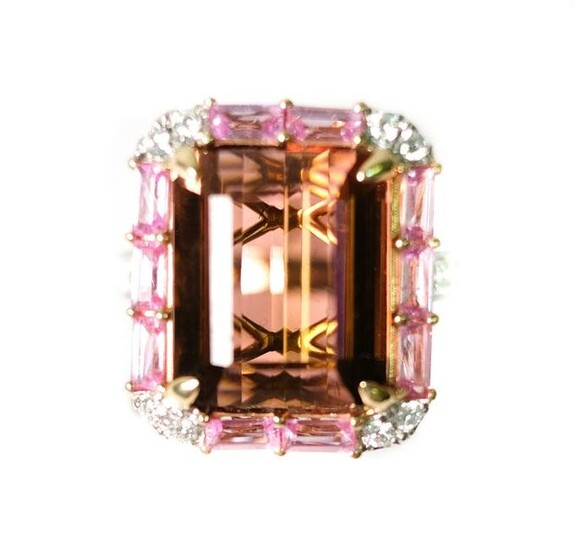 14k WG RG 11.45ct Tourmaline Sapphire Diamond Ring