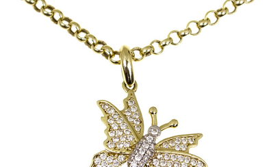 14k Yellow Gold Butterfly Necklace.
