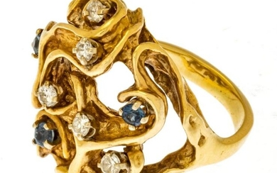 14KT Yellow Gold, Diamond & Sapphire Ring, Size: 6.25, 13G