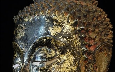 17thC Standing Thai Bronze Ayuthaya Buddha. Large at 19.5 inches (24 on the base).